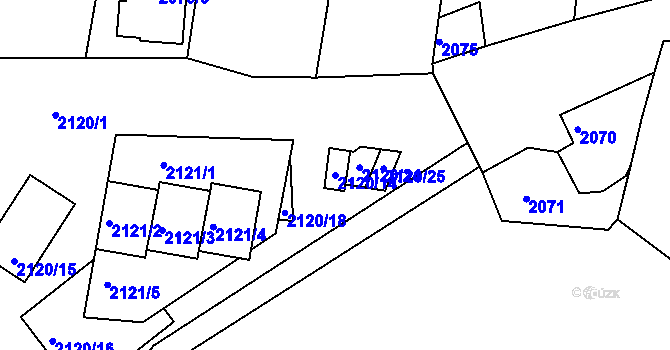 Parcela st. 2120/14 v KÚ Miroslav, Katastrální mapa