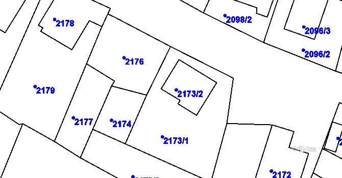 Parcela st. 2173/2 v KÚ Miroslav, Katastrální mapa