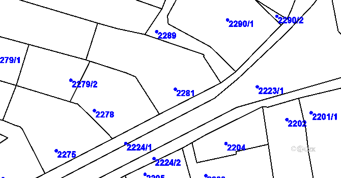 Parcela st. 2281 v KÚ Miroslav, Katastrální mapa