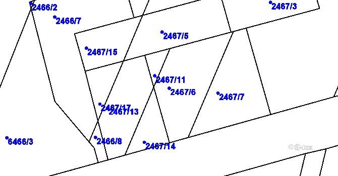 Parcela st. 2467/6 v KÚ Miroslav, Katastrální mapa