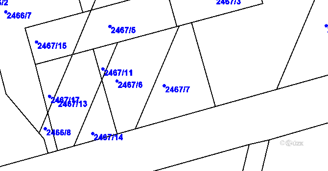Parcela st. 2467/7 v KÚ Miroslav, Katastrální mapa