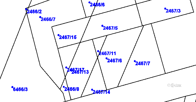 Parcela st. 2467/11 v KÚ Miroslav, Katastrální mapa