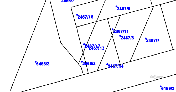 Parcela st. 2467/13 v KÚ Miroslav, Katastrální mapa