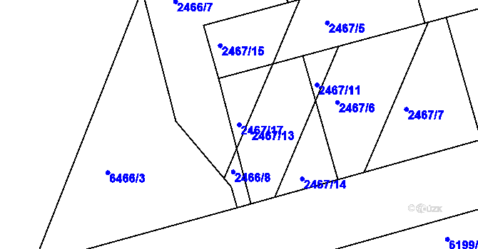 Parcela st. 2467/17 v KÚ Miroslav, Katastrální mapa