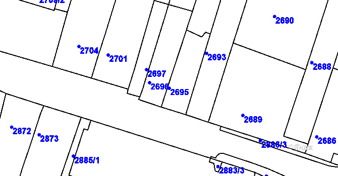 Parcela st. 2695 v KÚ Miroslav, Katastrální mapa