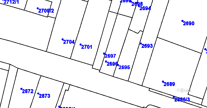 Parcela st. 2697 v KÚ Miroslav, Katastrální mapa