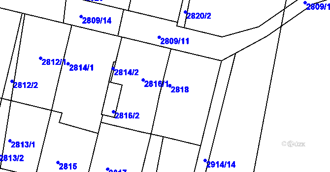 Parcela st. 2818 v KÚ Miroslav, Katastrální mapa