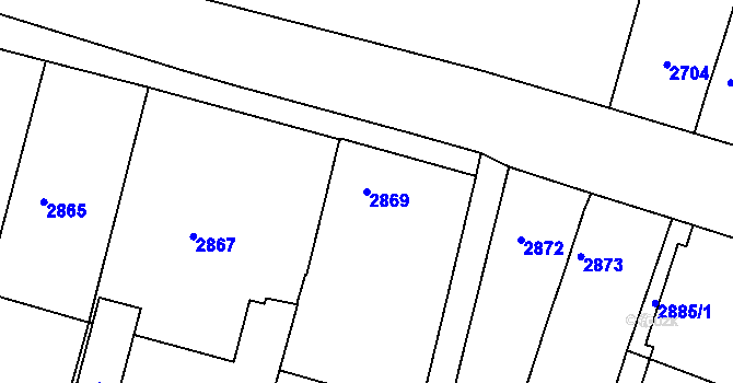 Parcela st. 2869 v KÚ Miroslav, Katastrální mapa