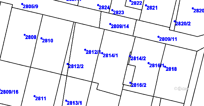 Parcela st. 2814/1 v KÚ Miroslav, Katastrální mapa