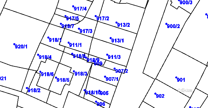 Parcela st. 911/3 v KÚ Miroslav, Katastrální mapa