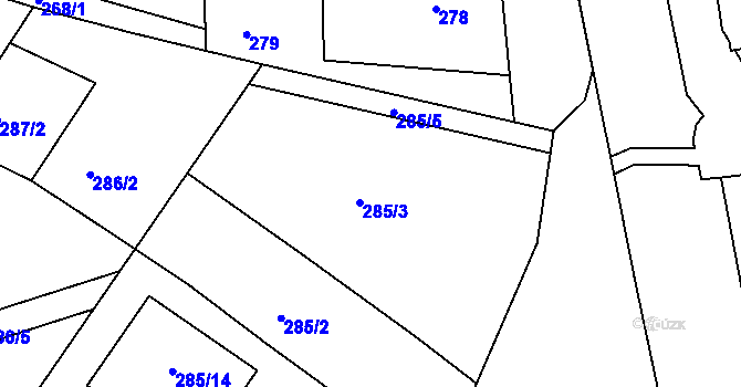 Parcela st. 285/3 v KÚ Miroslav, Katastrální mapa