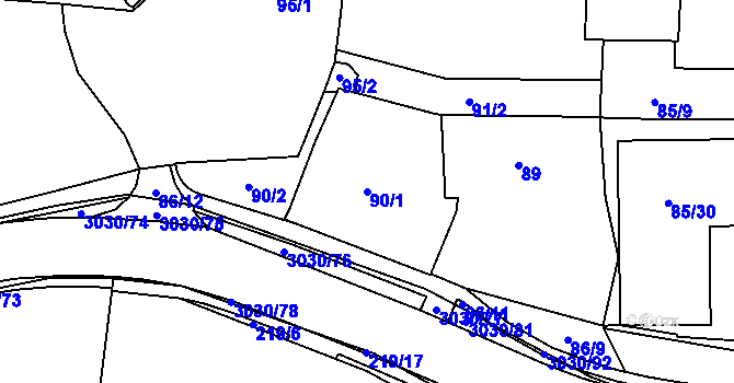 Parcela st. 90/1 v KÚ Miroslav, Katastrální mapa