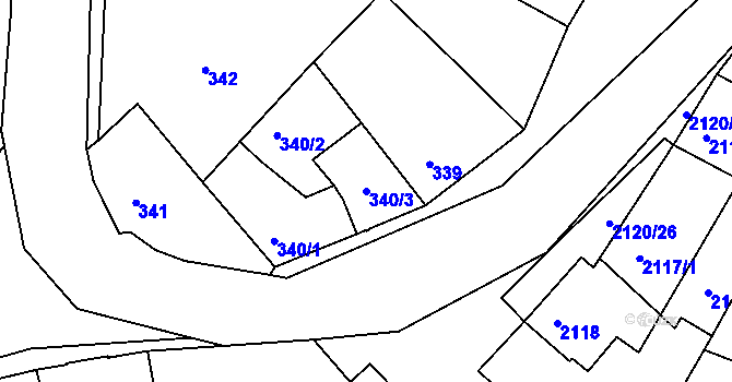 Parcela st. 340/3 v KÚ Miroslav, Katastrální mapa