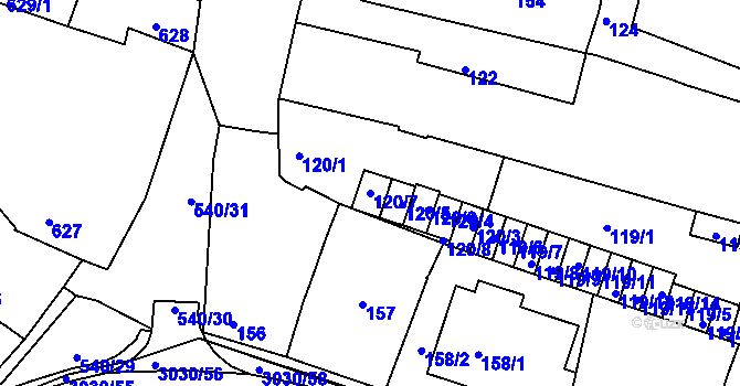 Parcela st. 120/7 v KÚ Miroslav, Katastrální mapa