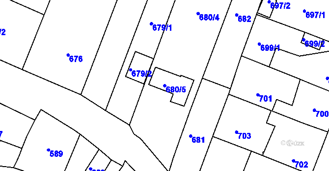 Parcela st. 680/5 v KÚ Miroslav, Katastrální mapa