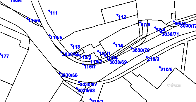 Parcela st. 115/1 v KÚ Miroslav, Katastrální mapa