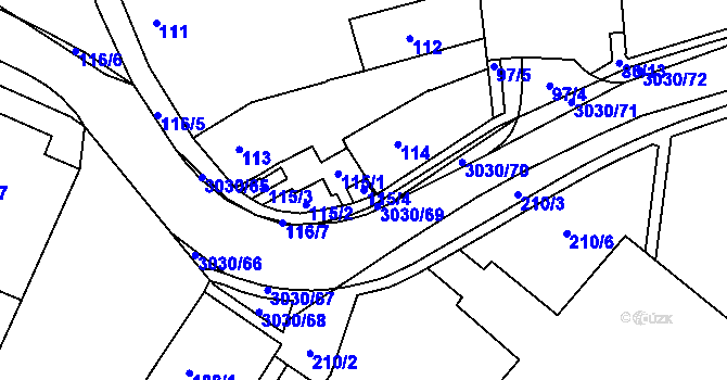 Parcela st. 115/4 v KÚ Miroslav, Katastrální mapa