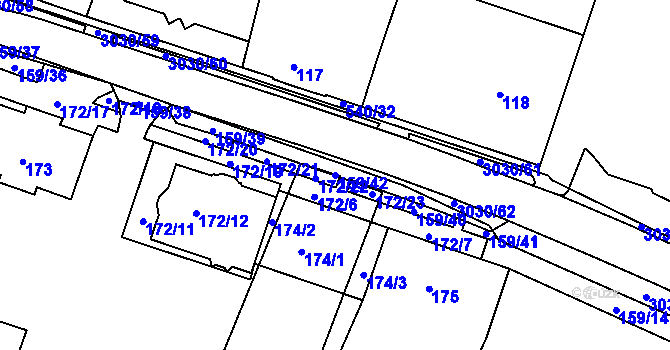 Parcela st. 159/42 v KÚ Miroslav, Katastrální mapa