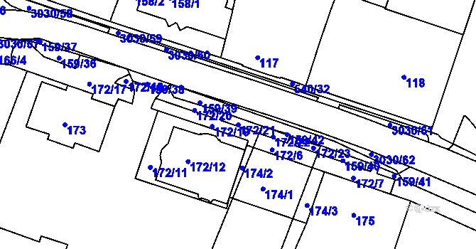 Parcela st. 172/21 v KÚ Miroslav, Katastrální mapa