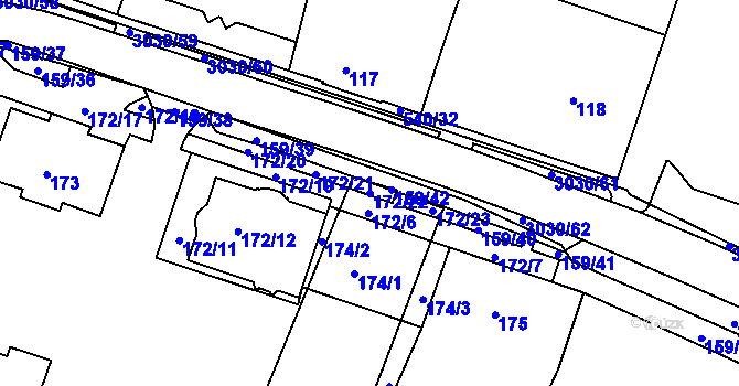 Parcela st. 172/22 v KÚ Miroslav, Katastrální mapa