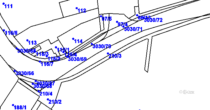 Parcela st. 210/3 v KÚ Miroslav, Katastrální mapa