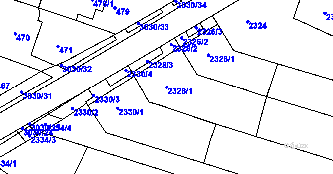 Parcela st. 2328/1 v KÚ Miroslav, Katastrální mapa