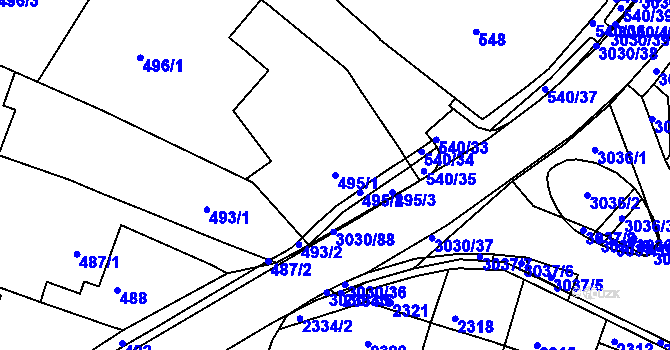 Parcela st. 495/1 v KÚ Miroslav, Katastrální mapa