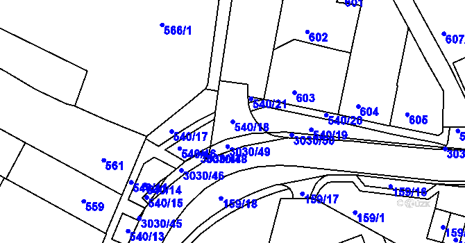 Parcela st. 540/18 v KÚ Miroslav, Katastrální mapa