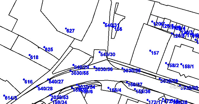 Parcela st. 540/30 v KÚ Miroslav, Katastrální mapa