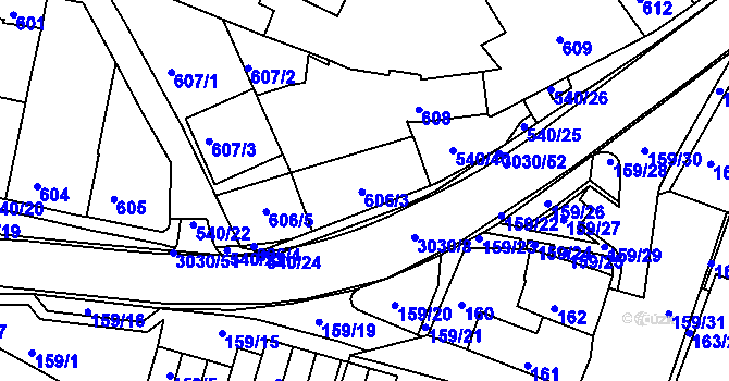 Parcela st. 606/3 v KÚ Miroslav, Katastrální mapa