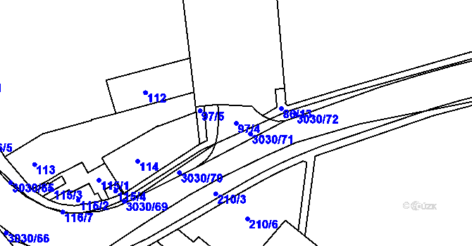 Parcela st. 97/4 v KÚ Miroslav, Katastrální mapa