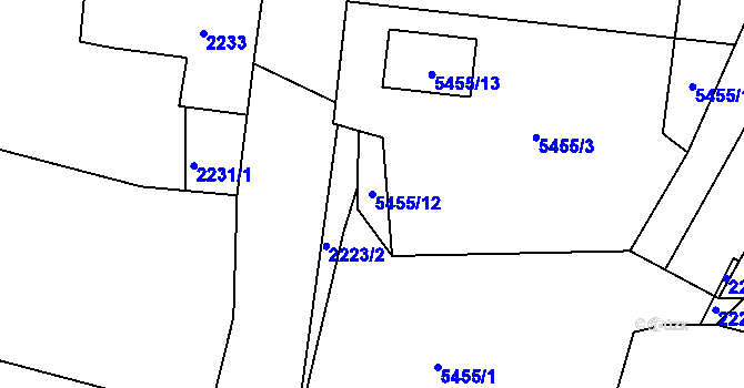 Parcela st. 5455/12 v KÚ Miroslav, Katastrální mapa