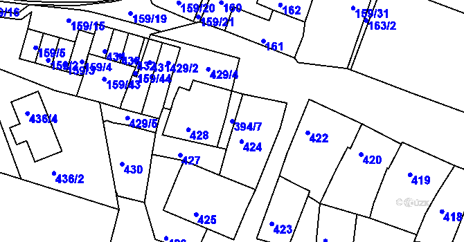 Parcela st. 394/7 v KÚ Miroslav, Katastrální mapa