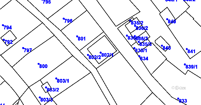 Parcela st. 802/1 v KÚ Miroslav, Katastrální mapa