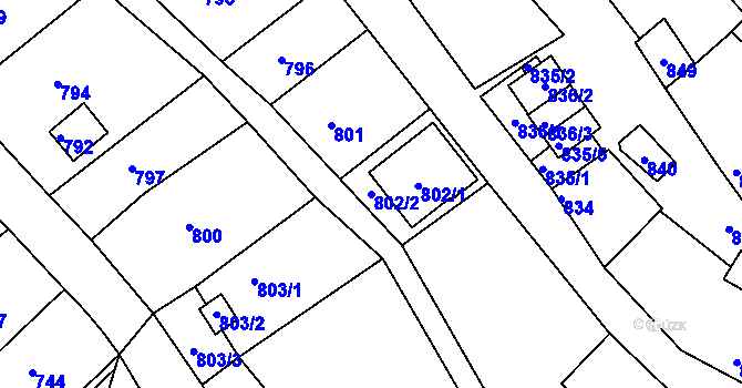 Parcela st. 802/2 v KÚ Miroslav, Katastrální mapa