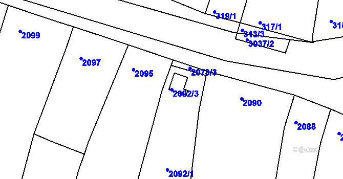 Parcela st. 2092/3 v KÚ Miroslav, Katastrální mapa