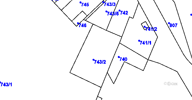 Parcela st. 743/2 v KÚ Miroslav, Katastrální mapa