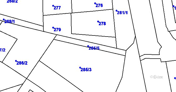 Parcela st. 285/5 v KÚ Miroslav, Katastrální mapa