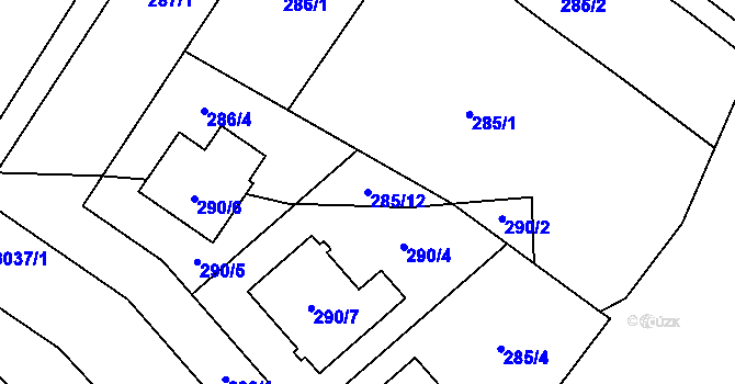 Parcela st. 285/12 v KÚ Miroslav, Katastrální mapa