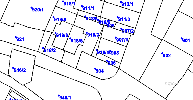 Parcela st. 918/10 v KÚ Miroslav, Katastrální mapa