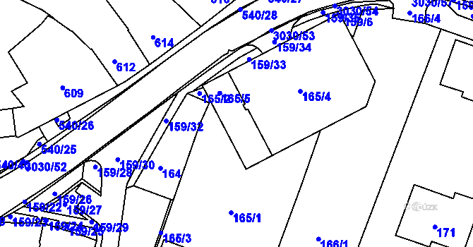 Parcela st. 165/5 v KÚ Miroslav, Katastrální mapa