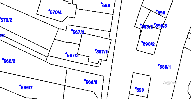 Parcela st. 567/1 v KÚ Miroslav, Katastrální mapa