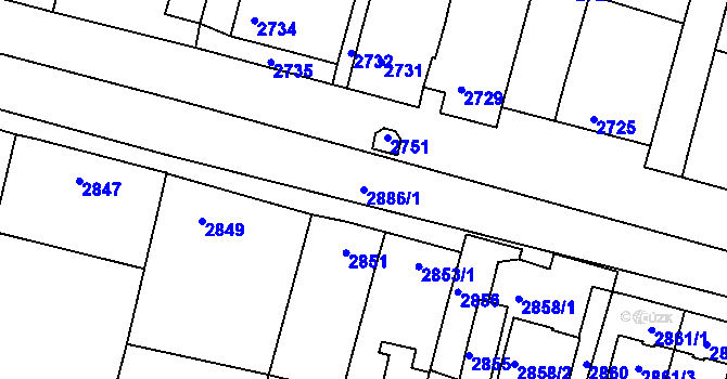 Parcela st. 2886/1 v KÚ Miroslav, Katastrální mapa