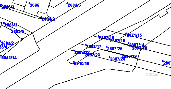Parcela st. 2887/17 v KÚ Miroslav, Katastrální mapa