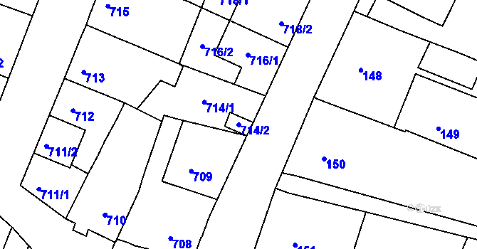 Parcela st. 714/2 v KÚ Miroslav, Katastrální mapa