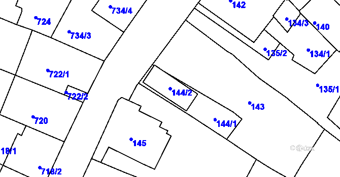 Parcela st. 144/2 v KÚ Miroslav, Katastrální mapa