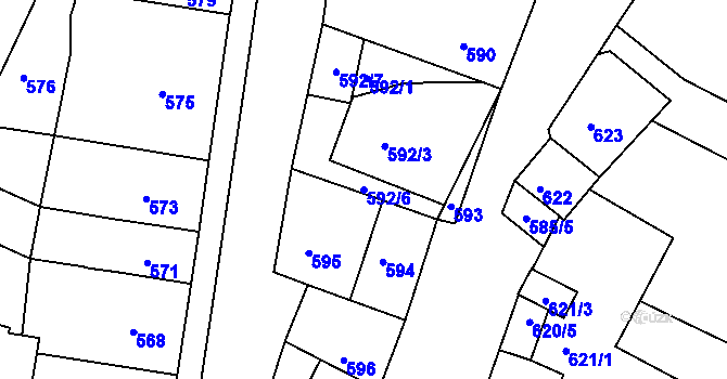 Parcela st. 592/6 v KÚ Miroslav, Katastrální mapa