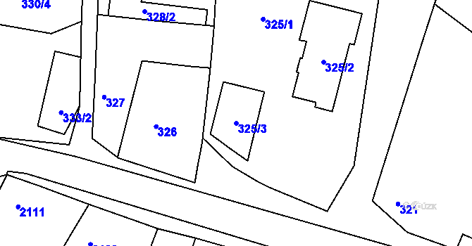 Parcela st. 325/3 v KÚ Miroslav, Katastrální mapa