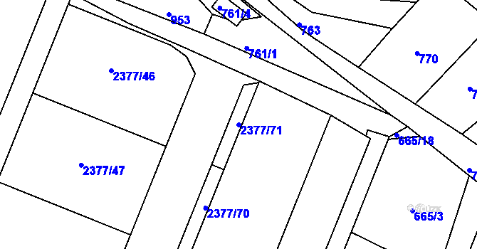 Parcela st. 2377/71 v KÚ Miroslav, Katastrální mapa