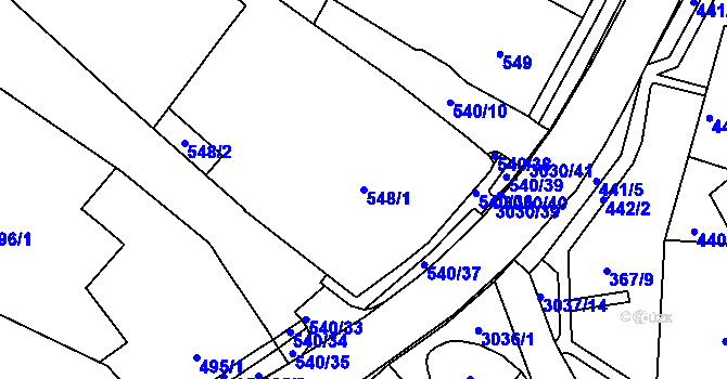 Parcela st. 548/1 v KÚ Miroslav, Katastrální mapa